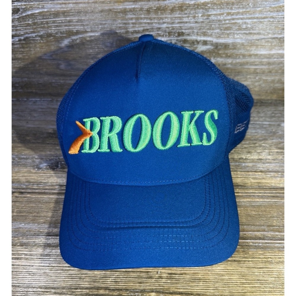 Brooks Run Happy Surge Fleet Feet Embroidered Blue Trucker Hat